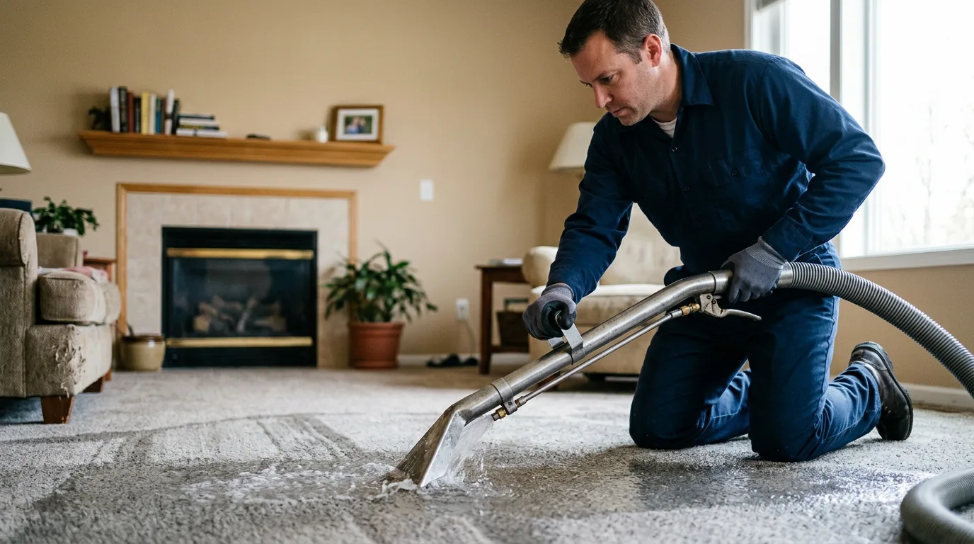 Water damage restoration technician working near Trenton, IL